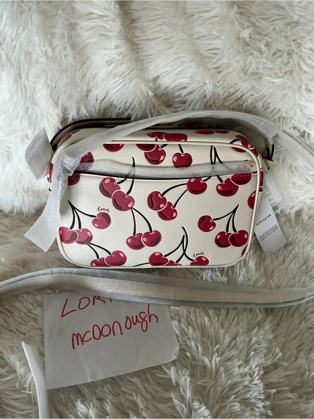 Coach Cherry Print Camera Crossbody Bag in White